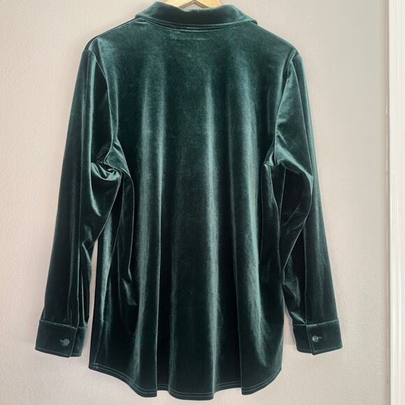 Soft Surroundings Emerald Green Velvet Button Up Top, Holiday, Christmas, Large - Picture 2 of 9